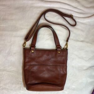 Fossil small brown leather bucket bag